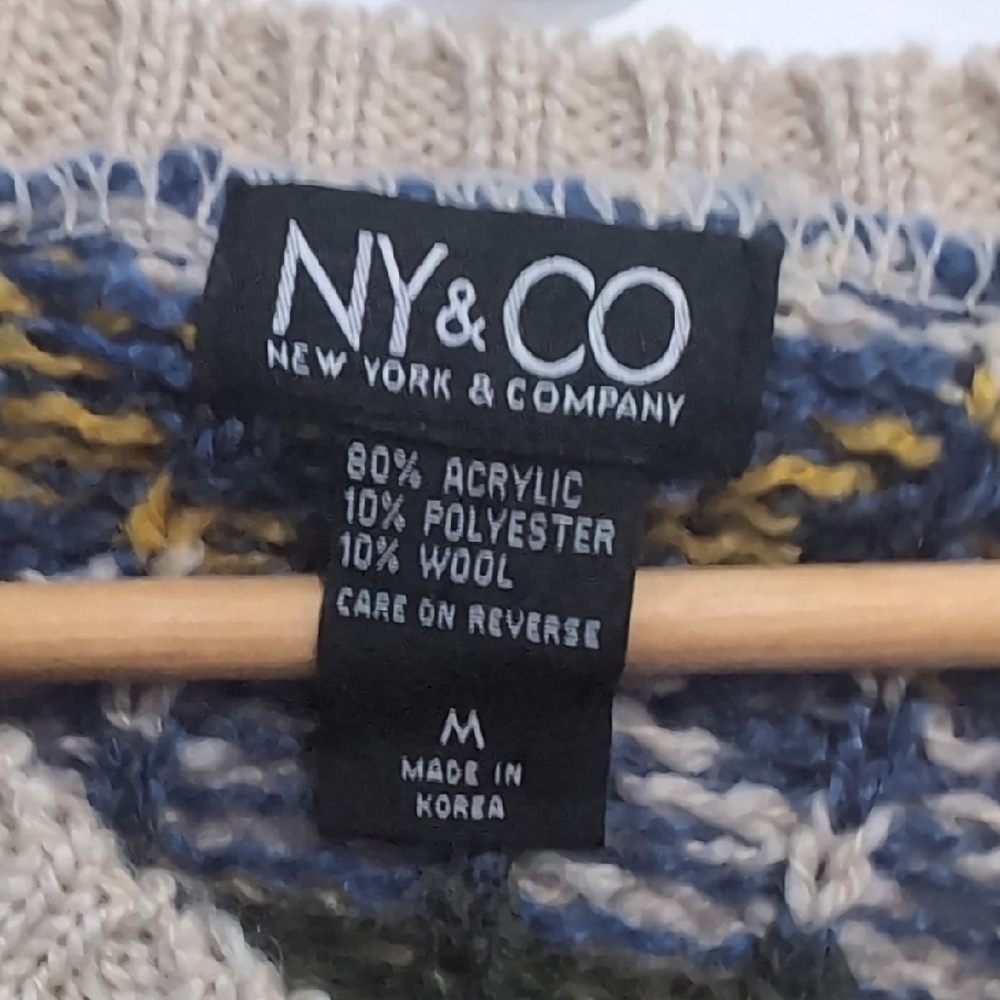 Vintage New York & Company Multicolor V-Neck Sweater Women's Medium Wool Blend - Picture 2 of 3